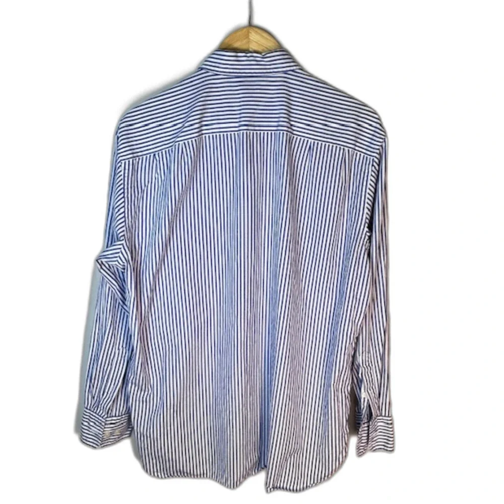 J. Crew Men's Blue White Stripe 2 Ply Cotton LS Button Front Shirt Size M